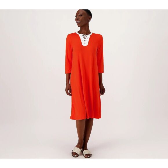 Cuddl Duds Midi Sunsmart Sunwear Bright UPF50+ Dress Large Spicy Orange - Picture 1 of 6